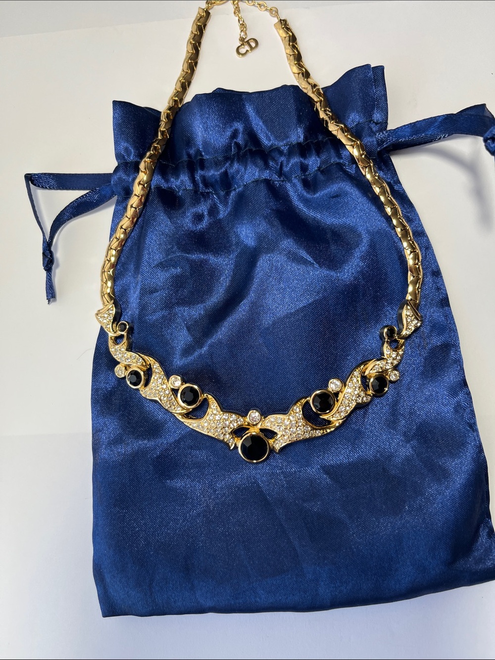 Dior Golden tone Necklace with Black Stones and Crystal Accents.